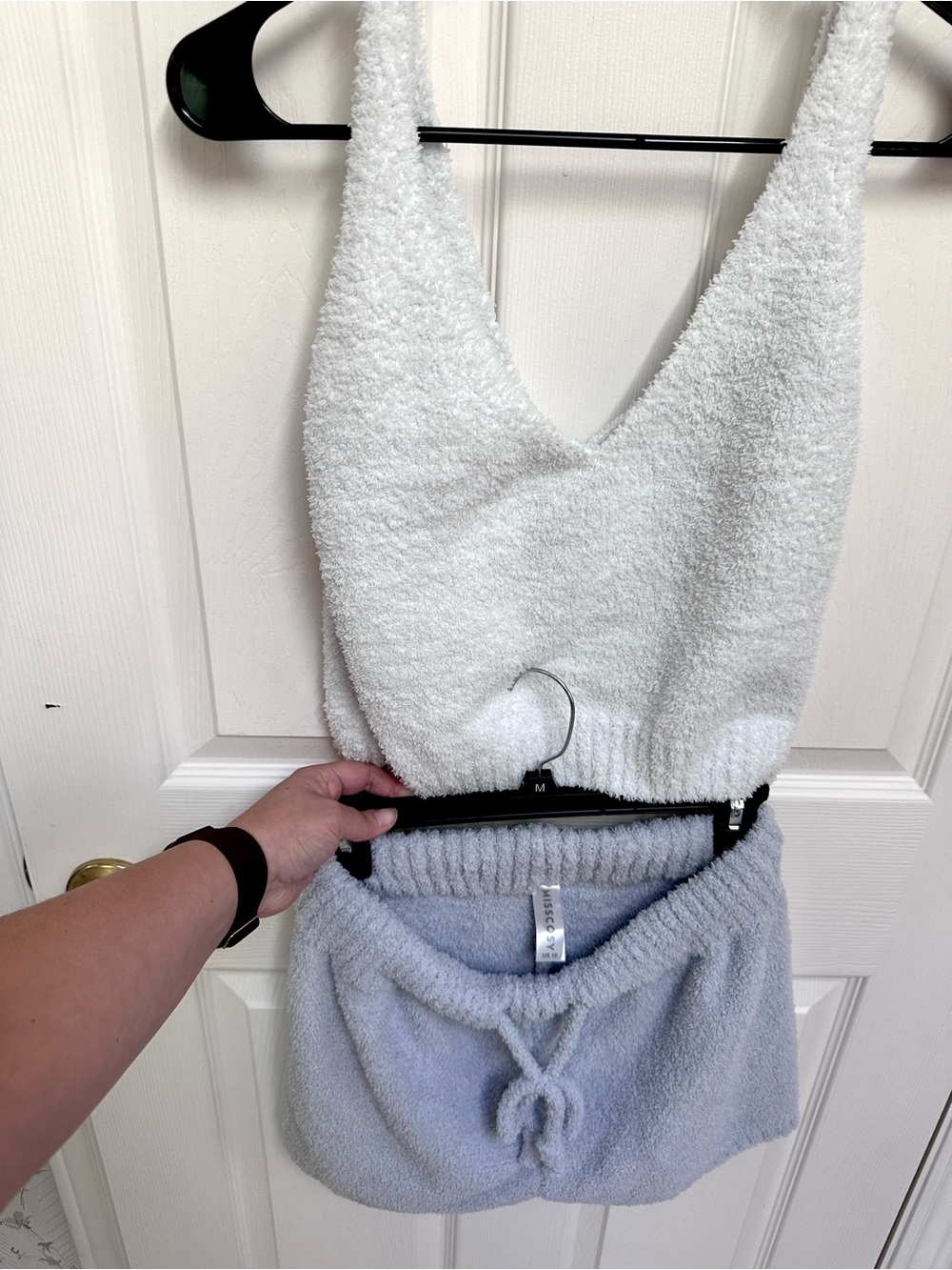 Cozy Two-Piece Fuzzy Tank & Shorts Set - White Top, Light Blue Shorts